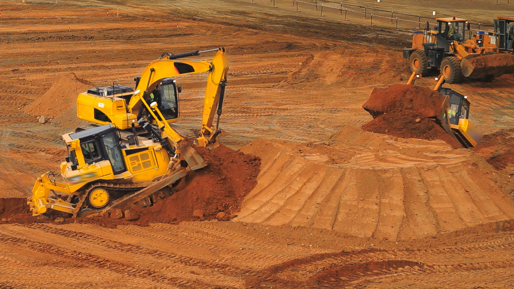 Construction equipment at mining quarry. Mining industry. Mining machinery